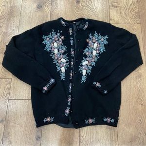 Vintage 1950's Hand-Beaded Wool Cardigan Sweater